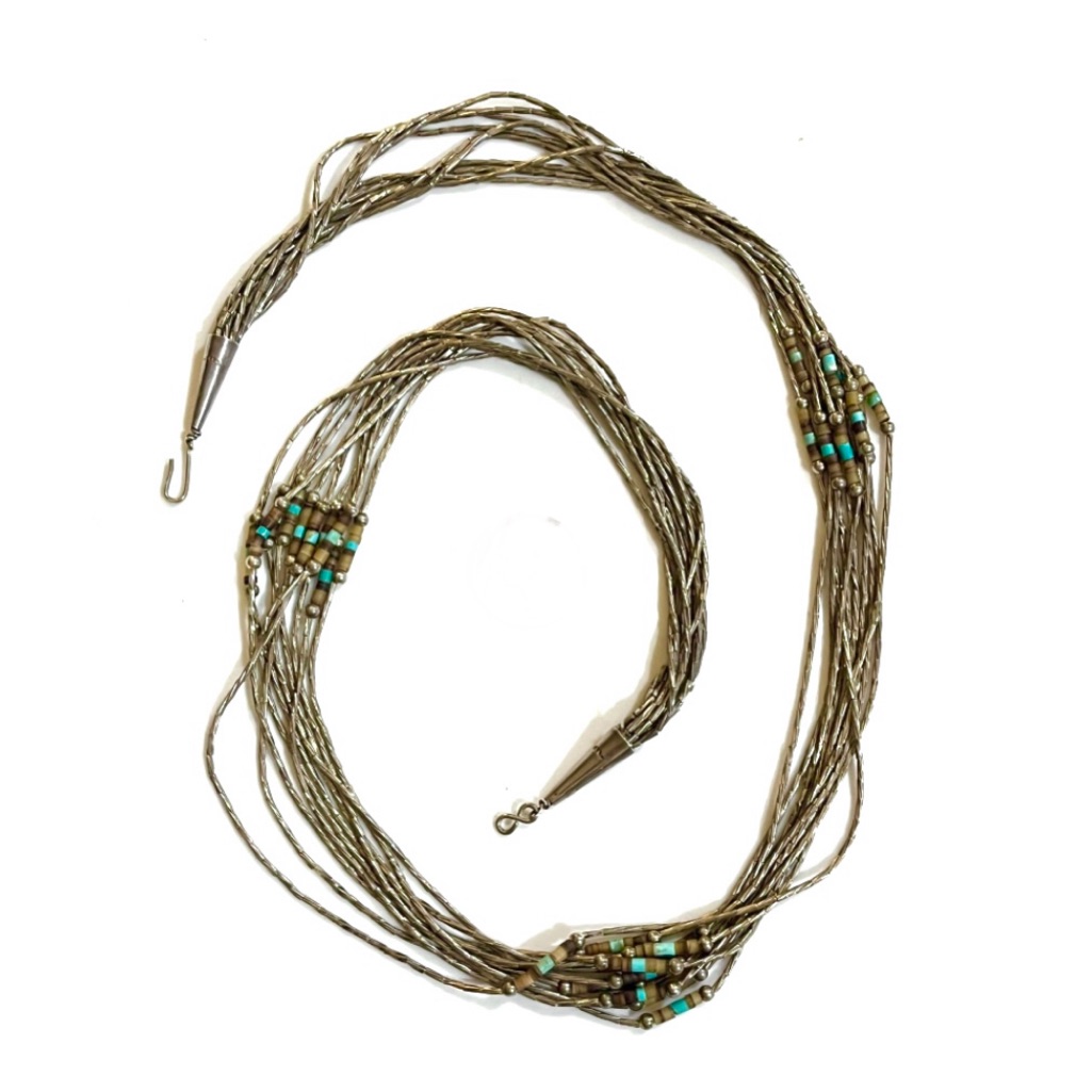 Navajo Vintage 10 Strand Liquid (Sterling) Silver Multistone 19 1/2” Necklace